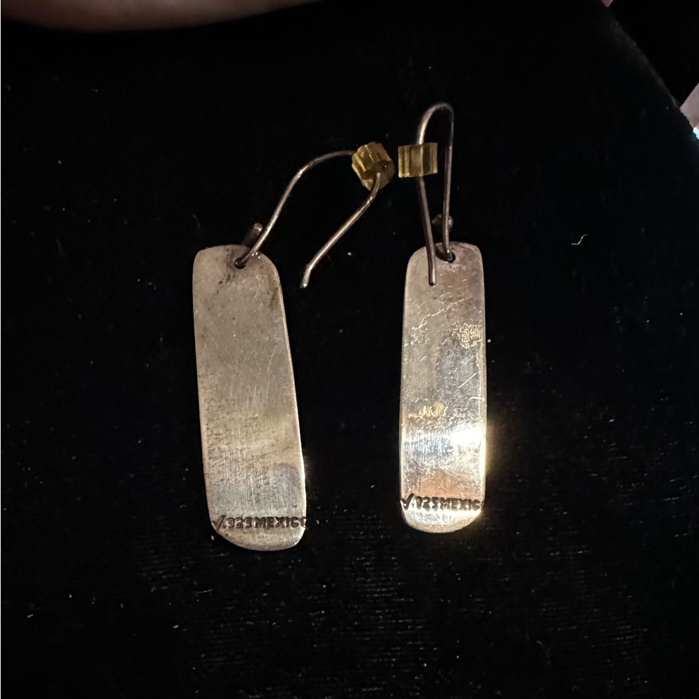 Sterling Silver & Copper Etched Tree Design Dangle Earrings 1.25"  Mexico - Picture 2 of 5